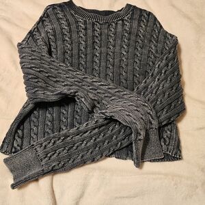 Aerie Cropped Navy Cable Knit Sweater